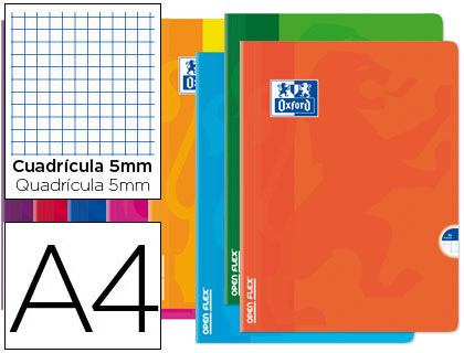 Libreta escolar Oxford Openflex A4 48h 90g/m² c/5mm. tapa flexible colores surtidos